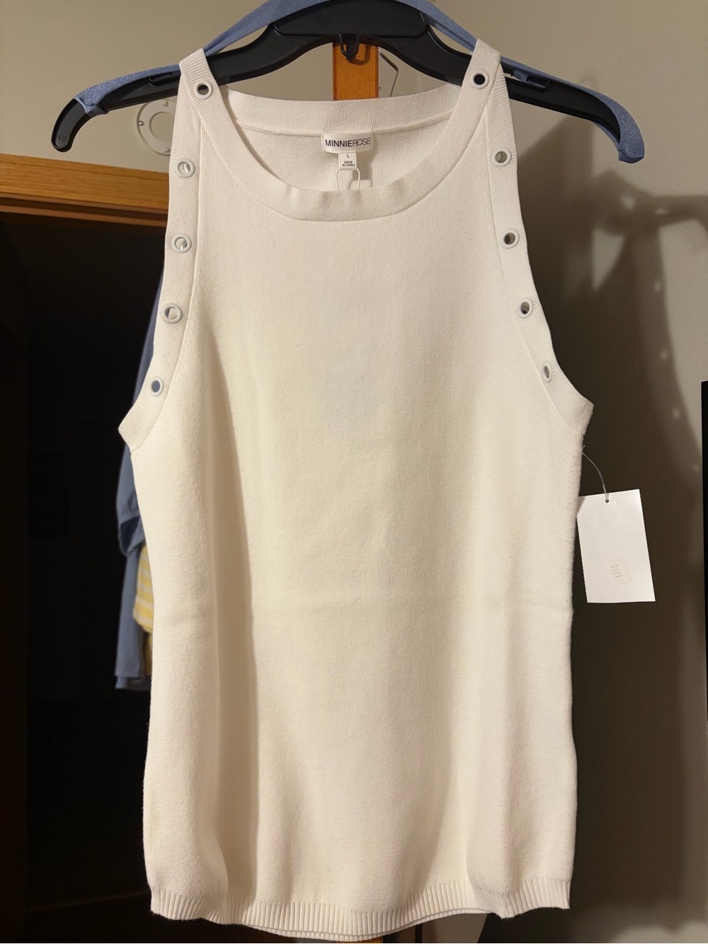 NWT $188 Minnie Rose White Knit Tank Top with Grommet Detail Size Med or Large